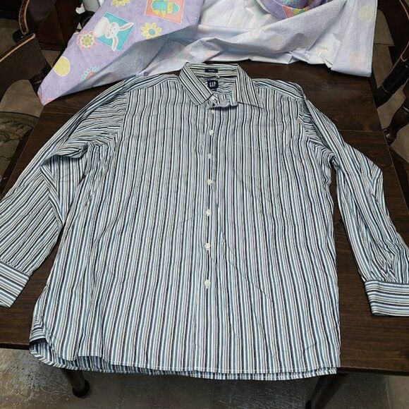 New Gap Classic Blue Gray Striped Button Down Long Sleeve  Shirt Size Men's XL - Picture 1 of 2